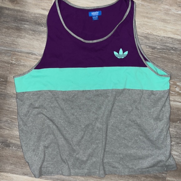 2pc Adidas set tank top drawstring shorts purple light turquoise no stains3XL